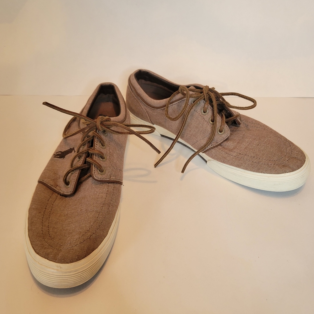 Polo Ralph Lauren Faxon Low Top Sneakers Shoes Mens 10D Chambray Brown